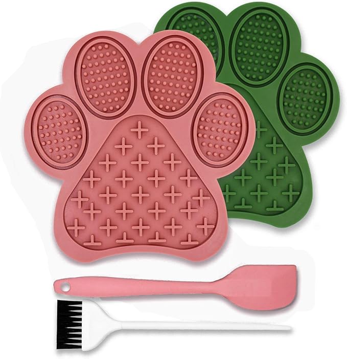 Lick Mat for Dogs and Cats,Dog Food Mat with Suction Cups,Slow Feeder & Non-Slip Design,Boredom & Anxiety Reducer,Calming Mat for Bathing,Grooming,and Nail Trimming (Pink&Green)