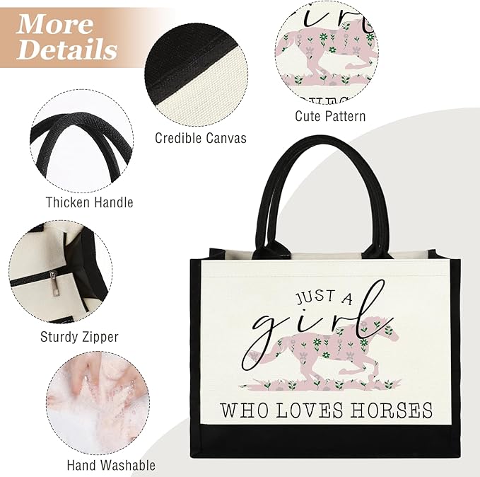 GevGuxLuo Horses Canvas Tote Bag, Cute Horse Gifts for Women, Horse Lover Gift Aesthetic Beach Bag Reusable Grocery Bag, Birthday Christmas Gift for Daughter Friends Sisters Bestie Who Loves Horses