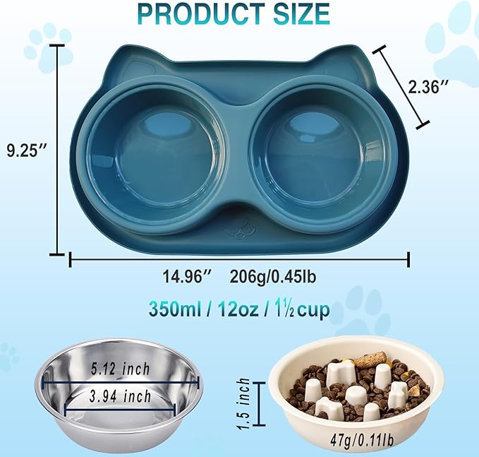 Slow Feeder Dog Bowls & Cat Bowls, AKEISHE 3-in-1 Stainless Steel Pet Food Dish with Non-Slip Base, Fun Maze Design to Prevent Bloating, Choking & Overeating for Fast Eaters