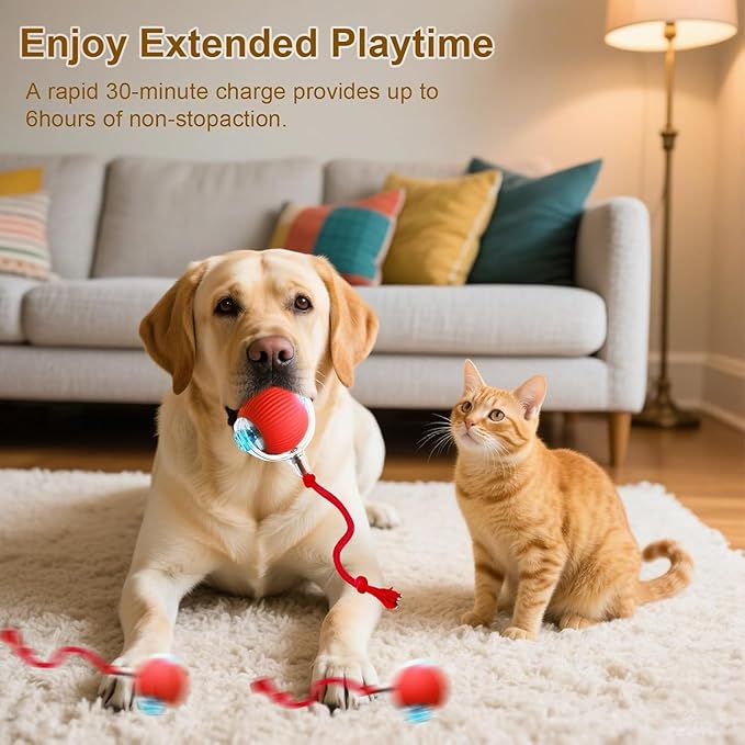 Interactive Cat Toy, 2025 New Interactive Rolling Cats Toy Balls 360° Smart Automatic Rolling Pet Ball, Fast Moving Toy for Dog,Cat Ball Toy (Red)