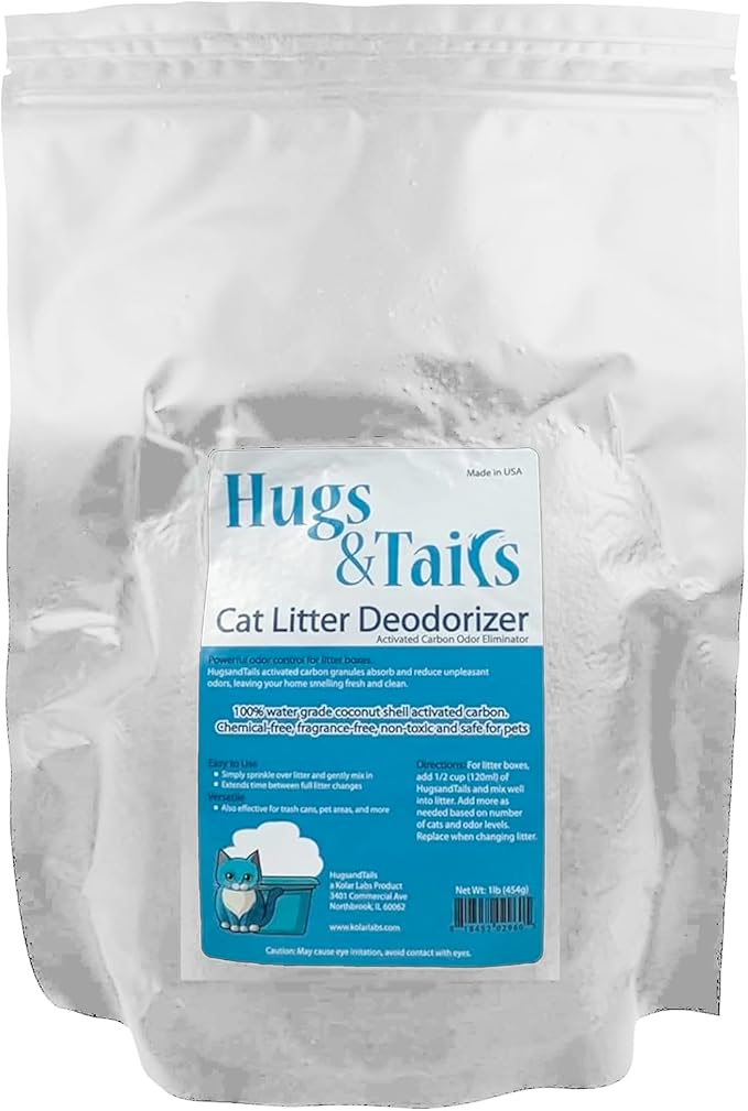 Cat Litter Deodorizer – Pet Safe Odor Eliminator & Housebreaking Supplies for Cats, Kittens, & Small Pets – Natural, Unscented, Non Toxic, Low Dust, 1 lb, by HugsandTails