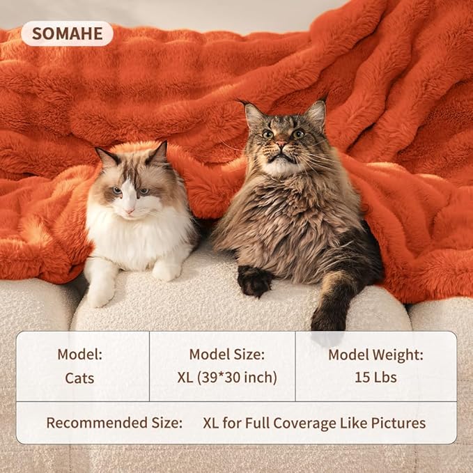 SOMAHE Self-Warming Cat Blanket, Dual-Side Plush Sherpa Throw with Anti-Static, Snuggle Mat for Kittens & Cats, Cozy Bed Topper for Windowsills & Couches, Machine Washable & Dryable, 21x18 Inch Orange