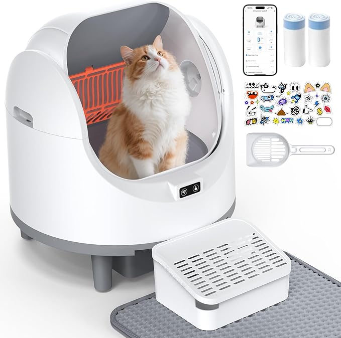 Automatic Cat Litter Box, Electric Large Open-Top Self Cleaning Litter Box for Multiple Cats, Smart APP Control, Multiple Safety Sensors, 1 Rolls Bags & 1 Mat, Arenero para Gatos Autolimpiable