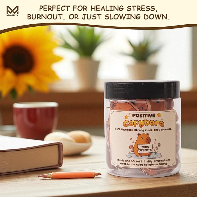 Miarita Positive Capybara Jar - 60 Affirmation Cards for Anxiety & Self Care, Capybara Gifts For Women, Teacher Appreciation Gifts For Women, Birthday Gift for College Friend