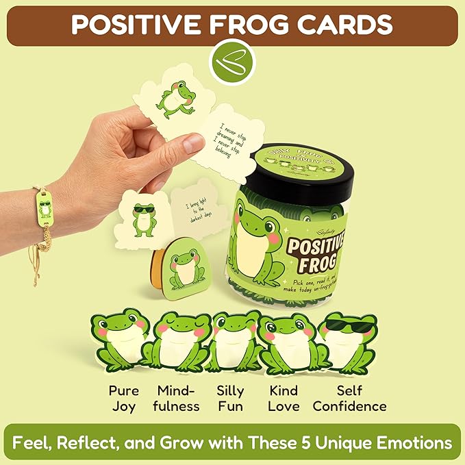Stofinity Emotional Support Frog Gifts For Women - Jar Of Daily Affirmation Cards For Teens Friend, Cute Inspirational Cards Jar For Men Coworkers, Unique Gifts For Women Birthday, Christmas