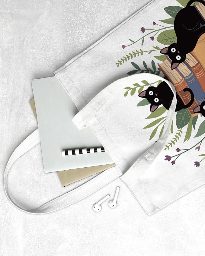 Cute Cat Canvas Tote Bag for Women Funny Cat Bag for Shopping Work Travel Lover Totes Gifts