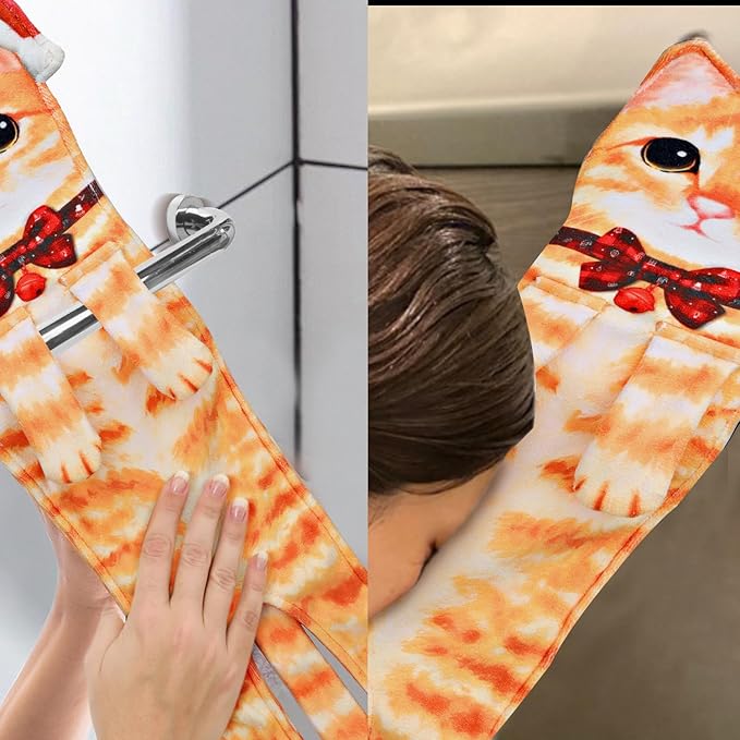 Funny Hand Towels for Bathroom Kitchen Decor - Cute Cat Hanging Hand Towel Kitchen Gadgets - Unique Housewarming Birthday Christmas Cat Lover Gift Ideas for Women Mom Lady Adults