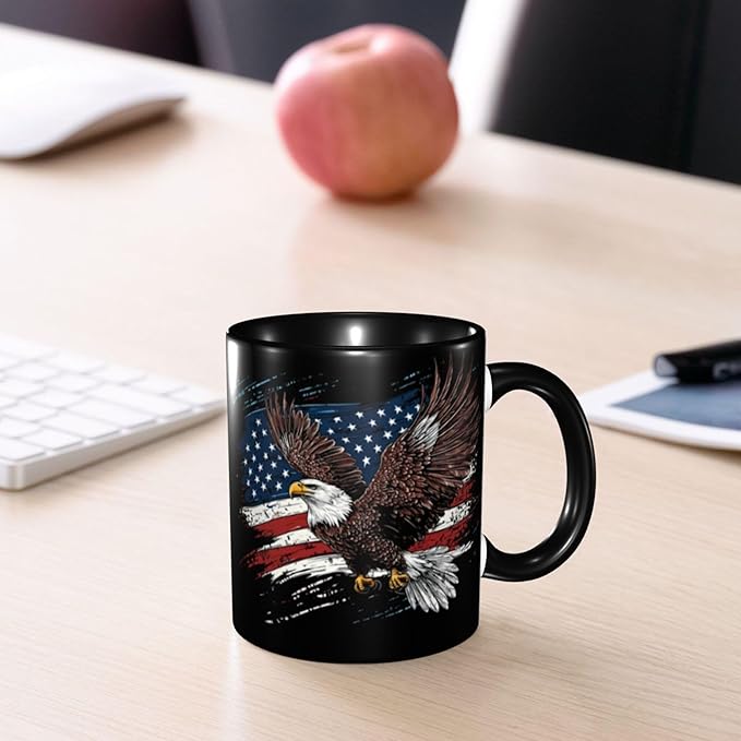 Eagle USA Flag Coffee Mug 11oz Ceramic Tea Cup With Handle Funny Porcelain Mugs for Women Dishwasher Microwave Safe