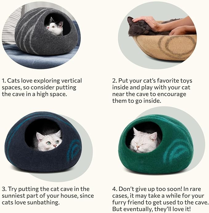 MEOWFIA Cat Cave – Premium Felt Cat Bed for Indoor Cats, Handmade Merino Wool (Pistachio, Large)