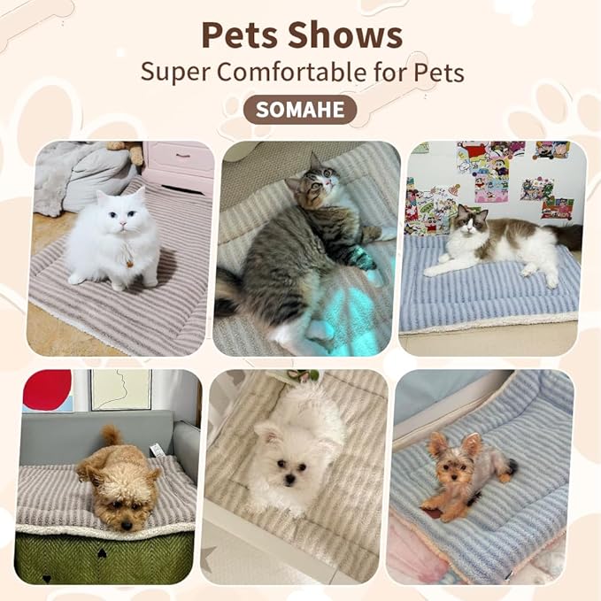 SOMAHE Self-Warming Cat Bed Pad, Reversible & Ultra Soft Pet Mat for Crates, Kennels, Sofas & Furniture, Machine Washable, Durable for Dogs and Cats, 23x15 Inch Apricot