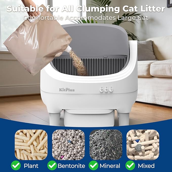 Self Cleaning Litter Box, Automatic Cat Litter Box-APP Control, Open-Design Electric Litter Box, Safety Anti-Pinch, Odor-Free Waste Disposal Includes Trash Bags, Suitable for Multiple Cats, White