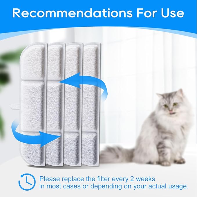 8+8 Packs Cat Water Fountain Filter Replacement Compatible with DownyPaws DPWFP6, 16 Pieces
