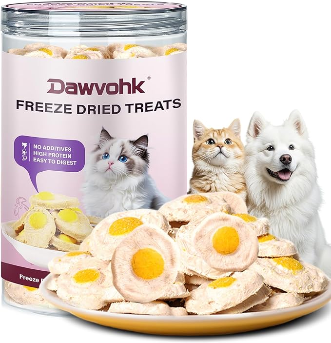 Freeze-Dried Chicken and Egg Snacks, Specially Designed for Cats and Dogs, Gentle and Easy to Digest, Improves Coat Shine and Promotes Digestive Health, 3.53 oz / 1 piece