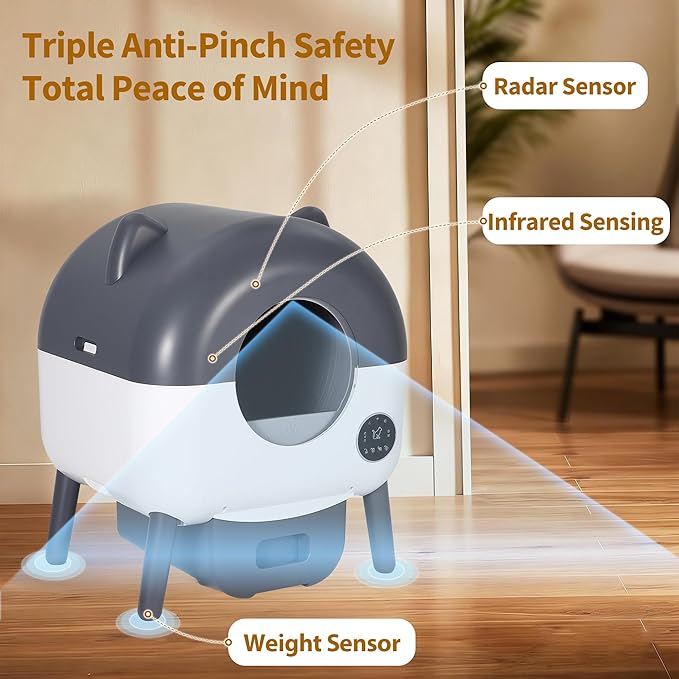Automatic Cat Litter Box, Self Cleaning Litter Box Large Capacity for Multiple Cats, Electric Litter Box with App Control, Triple Safety Protection, Removable Washable Liner, 1 Rolls Garbage Bags