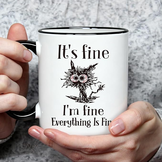 Funny Cat Coffee Mug Gifts for Cat Lover, It's Fine l'm Fine Everything ls Fines coffee Mugs, Novelty Christmas Birthday mugs Gift Ideas for Catlovers, Women, Men, Humor cat Office mug for Coworkers51