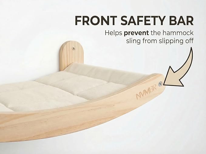 Cat Wall Shelf Bed Hammock with Sisal Stairs Set, Easy Install | 16 inch Stud Design | Holds up to 33 lbs | Indoor Shelf Lounge with Saftety Bar Designed in USA