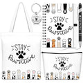 Talltalk 5pcs Valentines Positive Gift for Cat Lover Pawsitive Tote Bag Paw Print Makeup Bag Stainless Steel Keychain Motivational Quote Notebook Pen Pawsitive Pet Themed Gift for Women