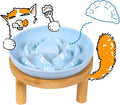 Slow Feeder Bowl, 6.3″ Elevated Cat Bowl with Stand, Melamine Wide Shallow Food Bowl, Whisker-Friendly Raised Plate, Wet Food Feeder for Slow Eating (Blue)