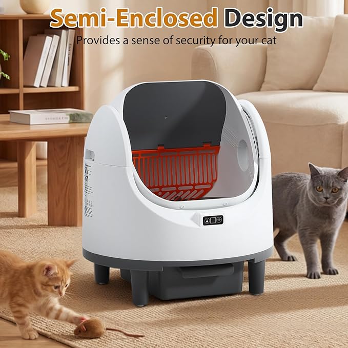 Self-Cleaning Cat Litter Box, Open-Top Automatic Litters Box for Multiple Cats, Smart Litter Boxs with App Control, Safety Sensors, Removable Washable Liner