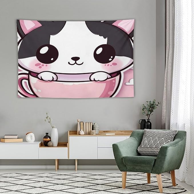 MaSiledy Tapestry Kawaii Cat Bedroom Tapestries Cat Mom Gifts Tapestries Wall Art for Living Room Dorm Landscape 60"x90" Wall Hanging for Home Decor Bedroom Living Room Dorm Decor