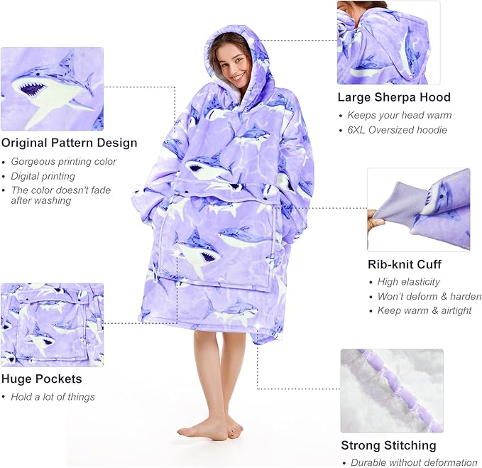 Narecte Cozy Oversized Blanket Hoodie Wearable Blanket Adults Soft Hooded Blanket Hoodie Birthday Gifts for Women Christmas