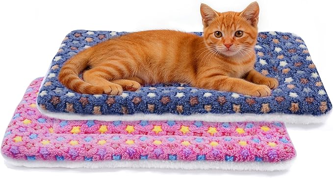 Mora Pets Cat Bed Dog Crate Pad Ultra Soft Pet Bed with Cute Star Print Washable Reversible for Small Dogs 14 x 17.5 inch 2 Pack Pink and Dark Blue