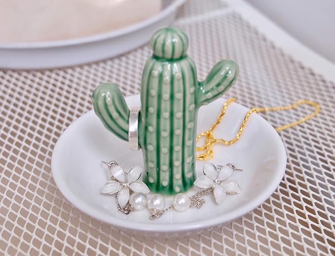 PUDDING CABIN Cactus Gifts for Women Christmas, Cactus Ring Holder Dish, Birthday Gifts for Women Thanksgiving Xmas Valentine's Day, Decorative Cactus Decor, Home Decor