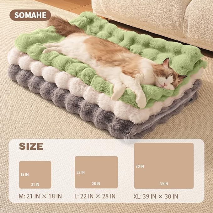 SOMAHE Self-Warming Cat Blanket, Dual-Side Plush Sherpa Throw with Anti-Static, Snuggle Mat for Kittens & Cats, Cozy Bed Topper for Windowsills & Couches, Machine Washable & Dryable, 21x18 Inch Green