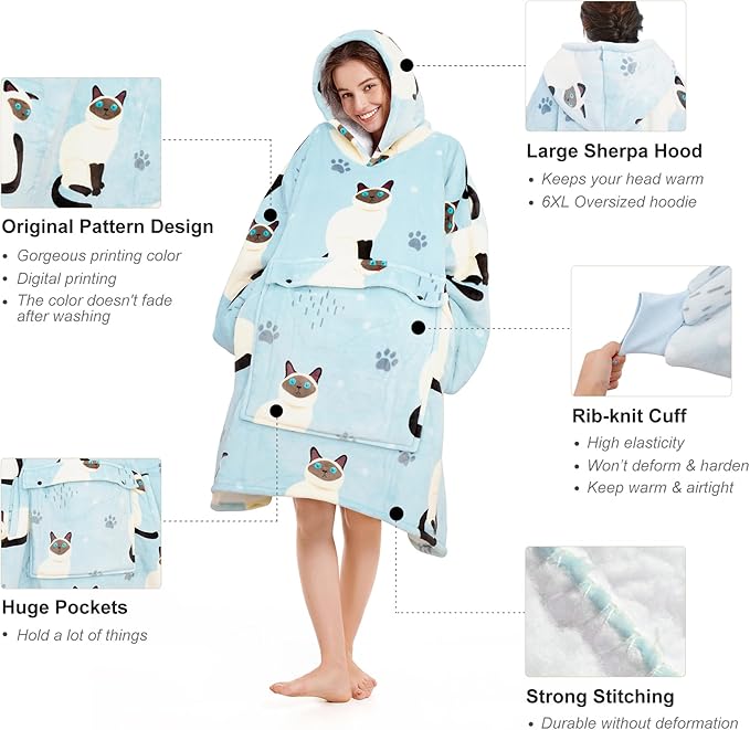 Narecte Cozy Oversized Blanket Hoodie Wearable Blanket Adults Soft Hooded Blanket Hoodie Birthday Gifts for Women Christmas