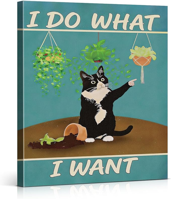 Funny Naughty Cat Canvas Wall Art I Do What I Want Pet Print Painting Cat Lover Gifts Wall Decor for Home Living Room 8x10 Inches Framed