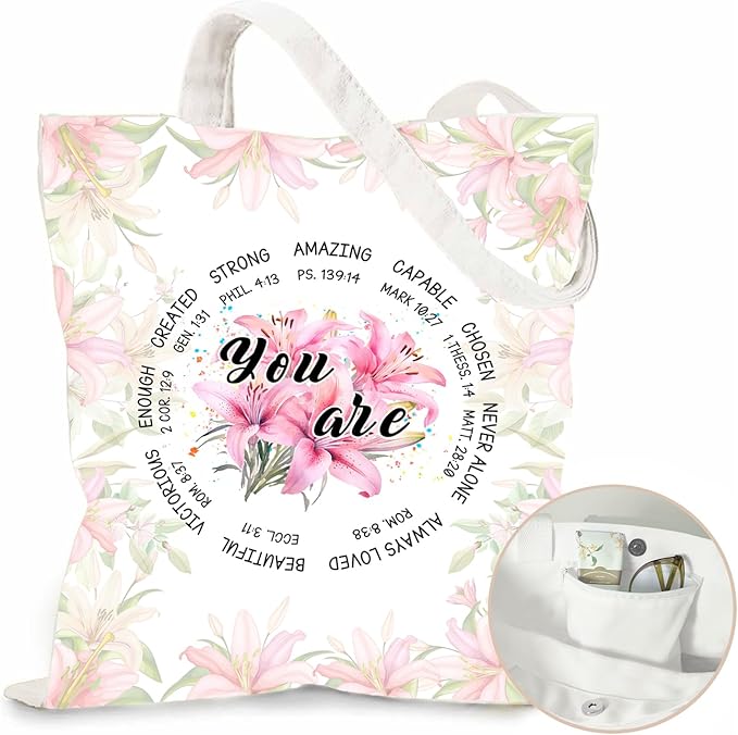 Aesthetic Canvas Tote Bag for Women - with Magnetic Snap Closure & Zipper Inner Pocket Reusable Bag for Shopping