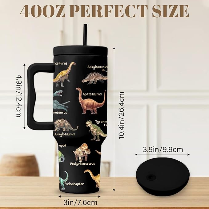Dinosaurs Tumbler 40 Oz, Dinosaur Gifts For Women, Cute Dinosaurs Tumbler With Handle, Birthday Gifts For Dinosaur Lovers, Travel Insulated Tumblers Cup