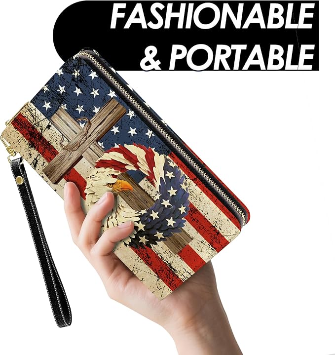 Womens Wallet, American Flag Wristlet Wallet For Women, Independence Day Card Holder Purse With Zipper, Birthday Christmas Graduation Independence Day Gifts For Women, Office Daily Purse