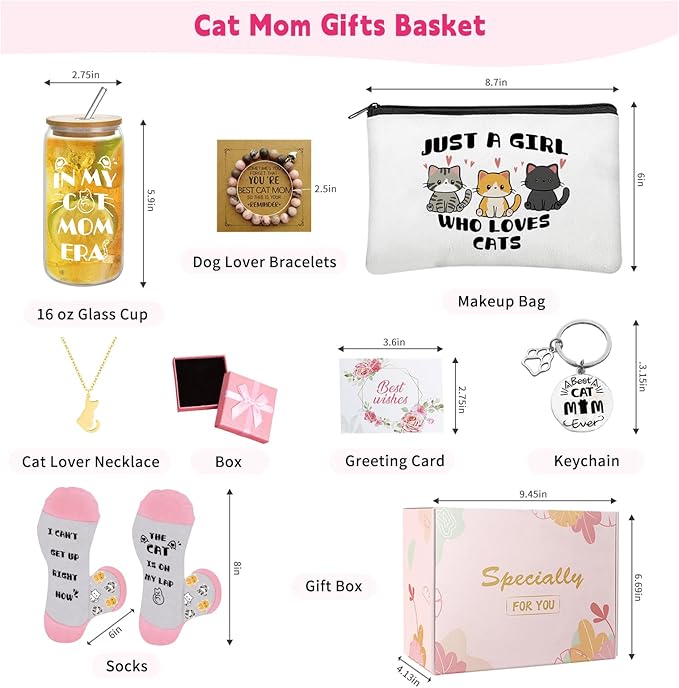 Cat Lover Gifts for Women, Cats Mom Gifts for Mothers Day Birthday Christmas, Cat Gift for Women Crazy Cats Lady Essentials(White)