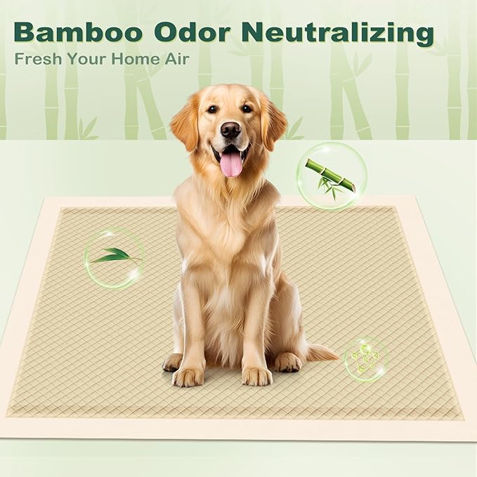 MIZOK Dog Pee Pads Extra Large 28"x34", Bamboo Puppy Pads Super Absorbent & Leak-Proof, 4-Corner Adhesive Tabs, Wee Wee Pads for Dogs, Superior Odor Protection, XL (50 Counts)