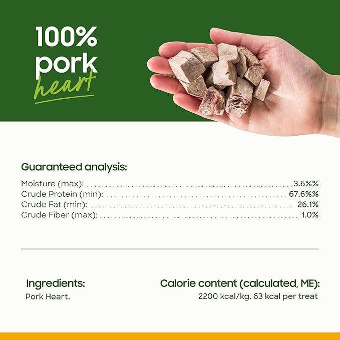 smallbatch Pets Premium Freeze-Dried Pork Heart Treats for Dogs and Cats, 3.5 oz, Made and Sourced in The USA, Single Ingredient, Humanely Raised Meat, No Preservatives or Anything Artificial