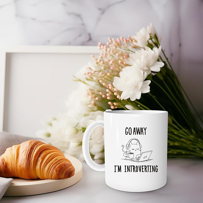 Introverting Cat Mug, Funny 11oz Coffee Mug for Cat Lovers, Birthday Gift