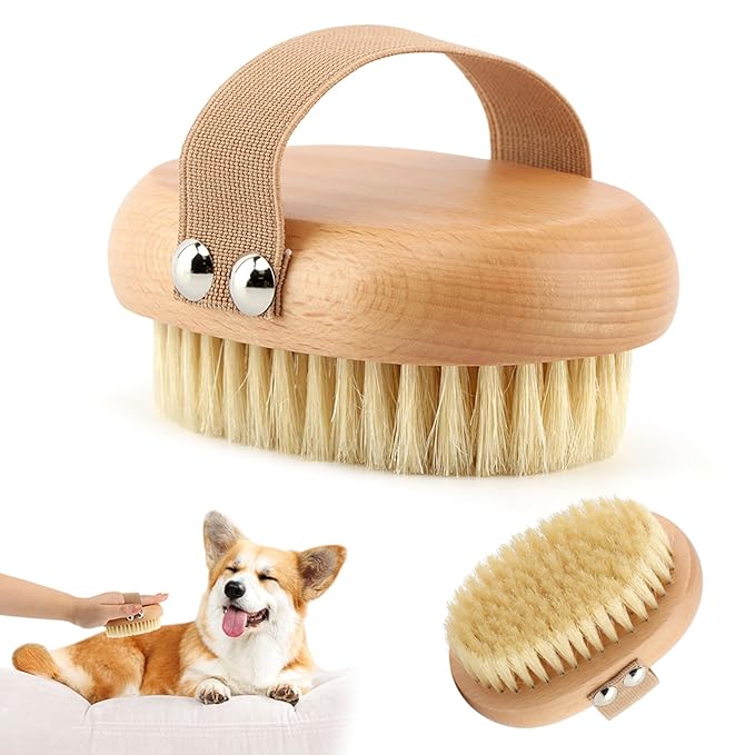 Soft Boar Bristle Pet Palm Brush for Short Haired Dogs and Cats with Band, Reduce Shedding,Ergonomic Dog Brush(Soft dog brush)