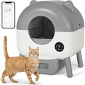 Greesum 76L Large Capacity Fully Enclosed Automatic Litter Box, Cat Ear Design with Garbage Bags Aroma Box and Brush for Multi - Cat Families (Gray)