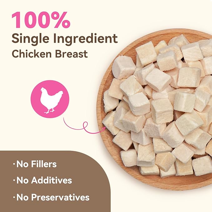 Freeze Dried Dog & Cat Treats – Single Ingredient Chicken Breast, High Protein Training Treats & Food Topper, 3.5 oz