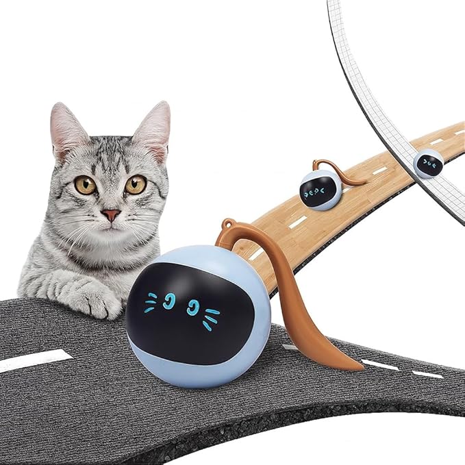 Smart Interactive Cat Ball Toy for Indoor Cats USB Rechargeable, Auto Rolling & Light-Up, Motion-Activated with Teaser Tail, Self-Play Exercise Toy