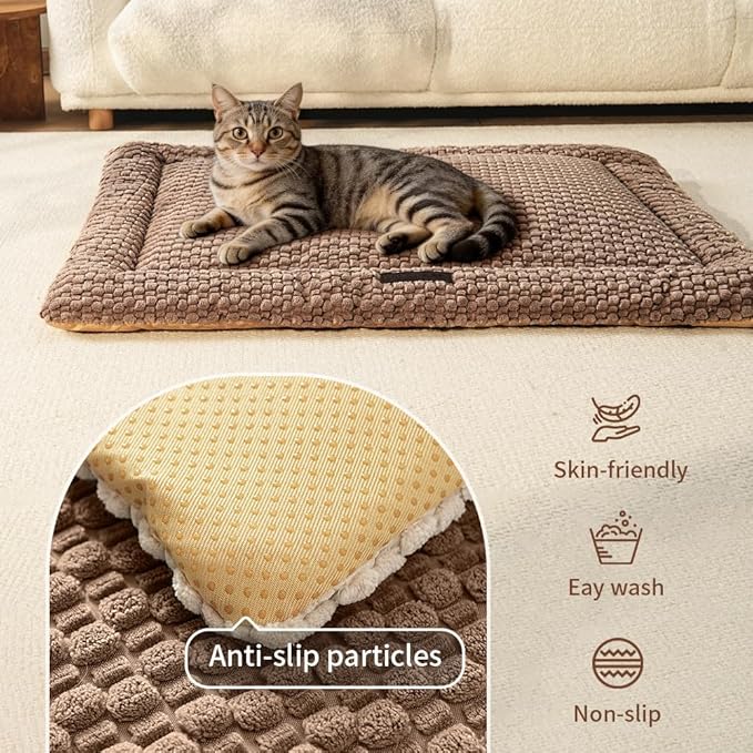 SOMAHE Plush Cat Kneading Bed Mat, Premium Plush Fabric Bed with Non-Slip Bottom, 3cm Thick All-Season Cushion for Cats Who Knead, Machine Washable Anti-Static Pet Bed, 23x15 Inch, Coffee