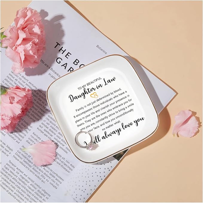 PUDDING CABIN Mothers Day Daughter in Law Gifts Jewelry Dish - I will always love you - Wedding Bridal Shower Engagement Valentines Christmas Birthday Gifts for Daughter in Law