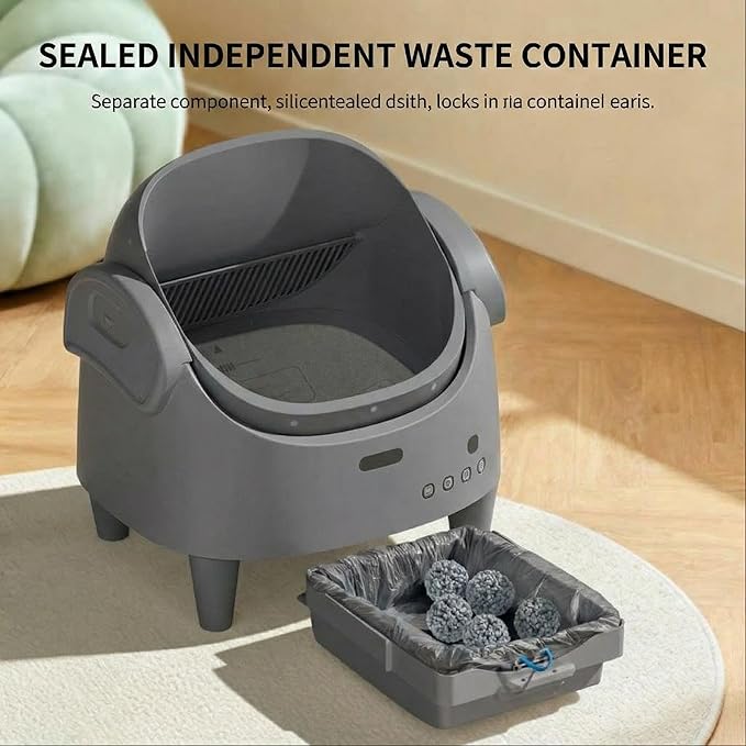 Automatic Self-Cleaning Cat Litter Box with Open-Top Design, App-Controlled Electric Litter Box for Multiple Cats, Adjustable Entry Height, Multi-Sensor Safety System, Includes 1 Roll Trash Bags