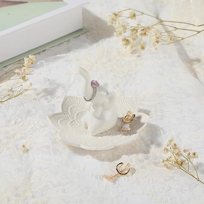 White Elephant Ring Holder with Mandala Jewelry Dish, Boho Decor, Jewelry Holder for Rings Earrings Bracelets, White Elephant Gifts for Adults, Mothers Day Christmas Birthday Gifts for Women