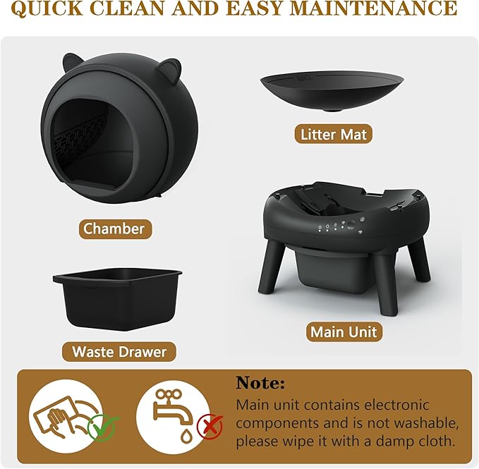 Automatic Cat Litter Box, Self Cleaning Litter Box Smart Robot for Multiple Cats, APP Real-Time Monitor, Odor & Noise Control, Safe Anti-Pinch, Trash Bag Included, Black