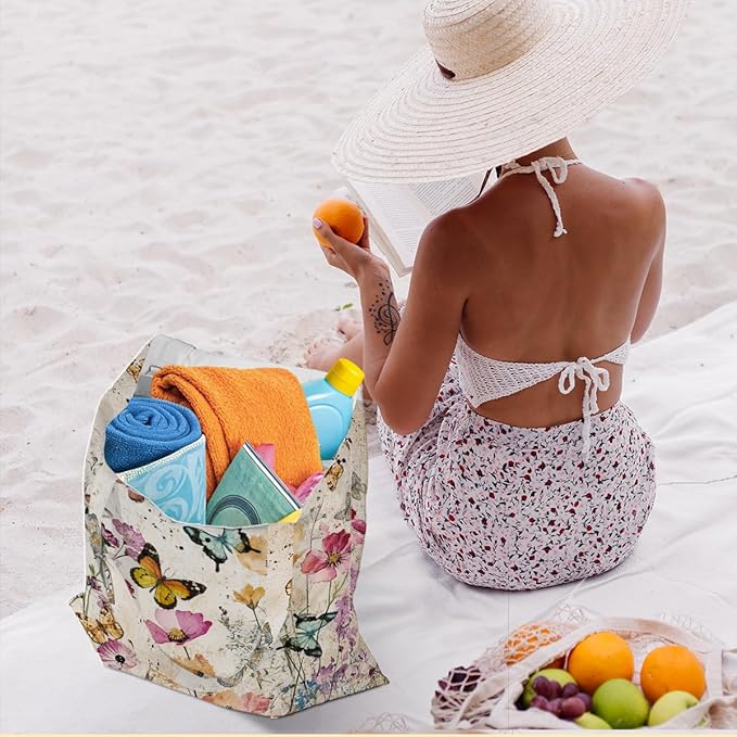 Hanamiya Na Tote Bag with Zipper Pockets, Tote Bag Reusable Shopping Grocery Bags Birthday Gifts for Women, Weekender Bags