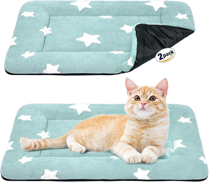 Mora Pets Cat Bed for Indoor Cats Washable Dog Crate Pad Cute Star Dog Bed Mat for Small Dogs Pet Kennel Pad for Cage Soft Flat Puppy Kitten for Sleeping Anti-Slip Blue 22 x 13 inch 2 Pack