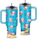 Axolotl Gifts for Girls - 40oz Tumbler with Straw & Handle, Axolotl Stainless Steel Insulated Tumbler, Leak Proof, BPA-Free,Adorable Ocean Animal Mug Cup for Sports, Travel, Birthday Gifts Cup