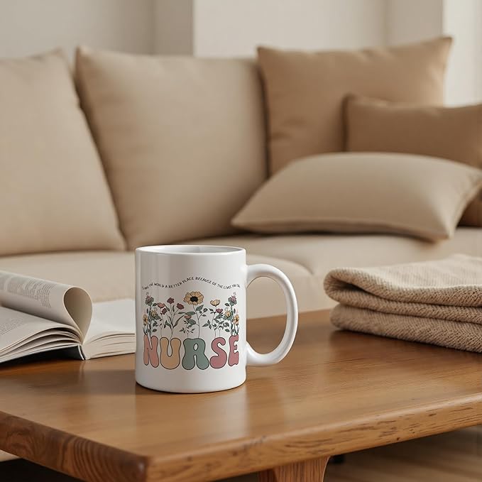 Boho Floral Nurse Mug 11 oz, Nurse Week Graduation Appreciation Gifts Coffee Cups Ceramic, Nursing Student Gifts Ceramic Mug for Coffee Tea Hot Cocoa Home Office Work